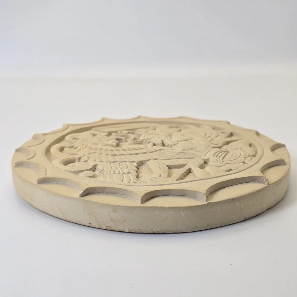 Vintage G. Silva Mayan Aztec Relief Wall Plaque Cast‎ Stone Chalkware Art 6.5